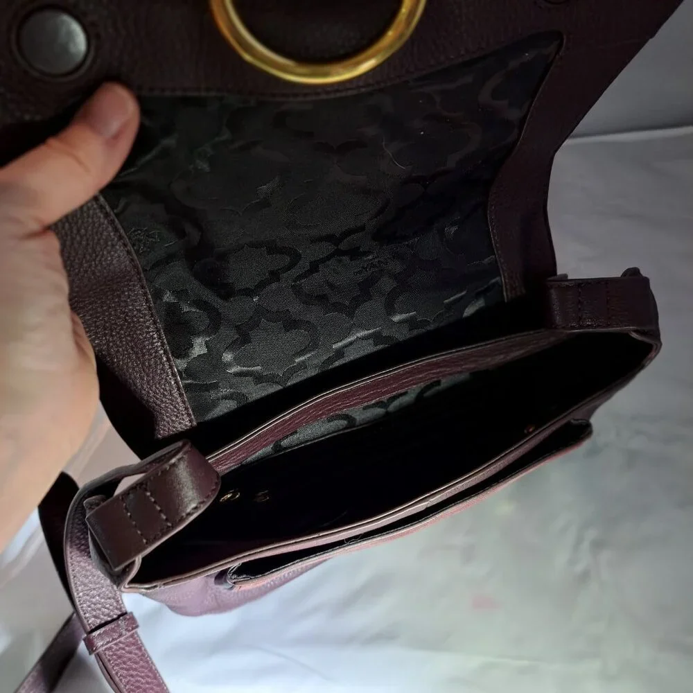 New Oryany Roc Suede Leather Shoulder Bag Purse Crossbody Burgundy Luxury Read - Picture 10 of 11